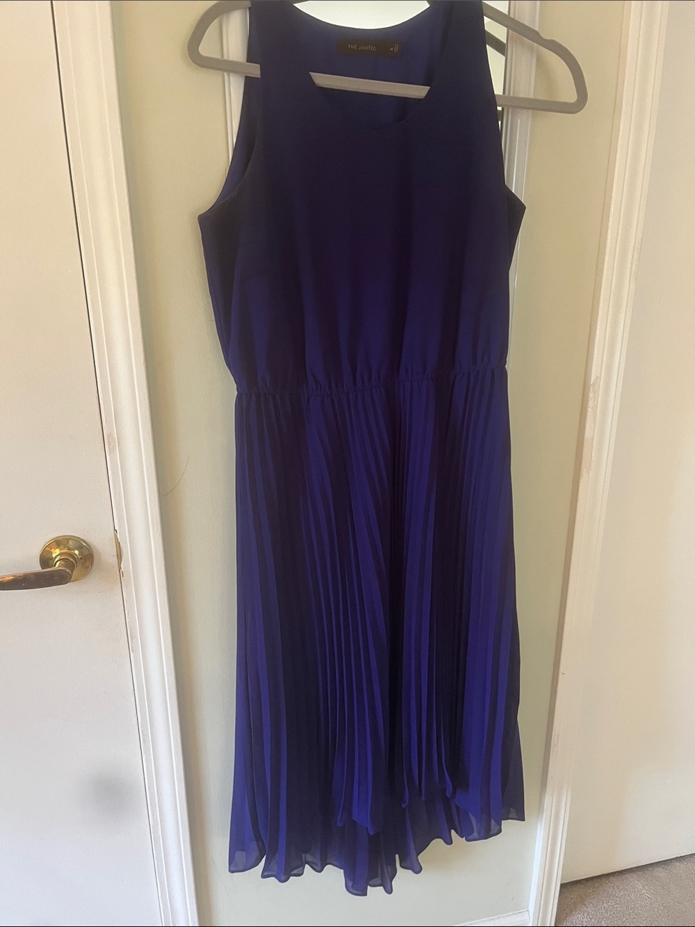 The Limited Pleated Sleeveless Midi Dress in Royal Blue